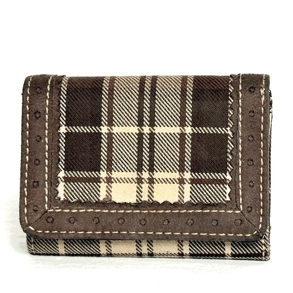 VTG Tommy Hilfiger Plaid Brown & Cream Wallet GUC - Picture 1 of 8